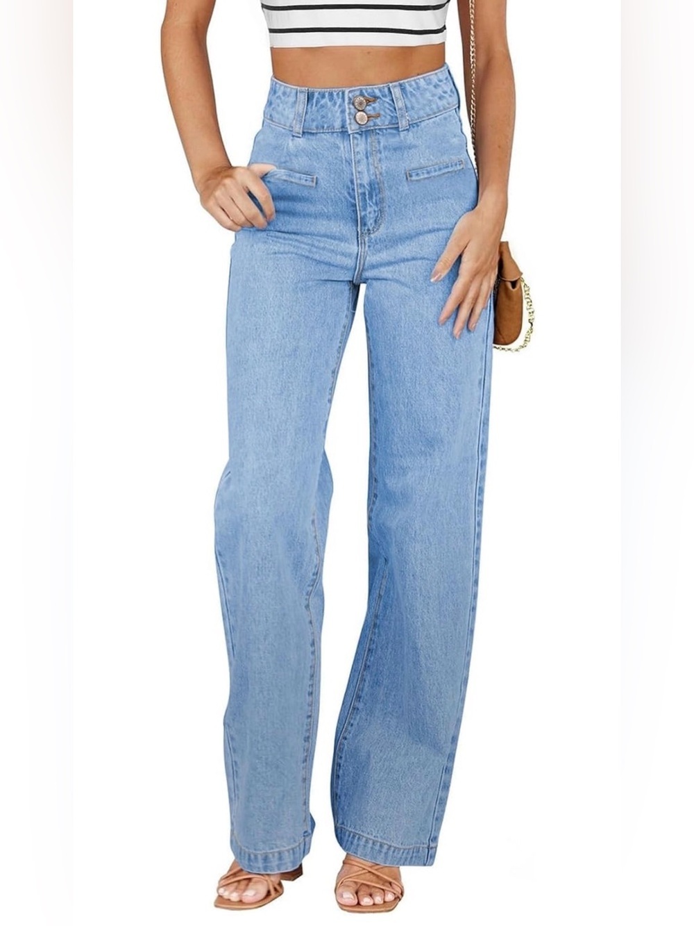 Sidefeel Jeans 16 High Waisted Straight Wide Leg Light Wash Dual Button NWOT